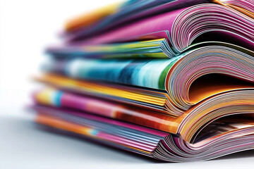 Stacked Colorful Magazines - Vibrant Pages, Creative Design, Editorial Content.
