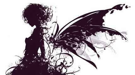Fototapeta premium Dark Fairy Silhouette With Wings minimal illustration
