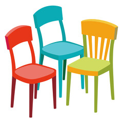 Three vibrant, modern chairs in playful colors create a cheerful and inviting scene perfect for children's spaces, classrooms, or creative studios, adding a pop of fun and comfort to any environment.