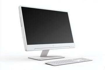 Fototapeta premium all-in-one PC computer, slim screen with integrated CPU, minimalist style, white background