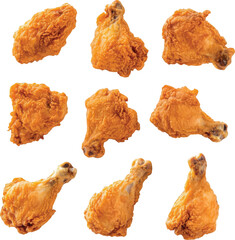 Crispy Golden Fried Chicken Pieces on White Background