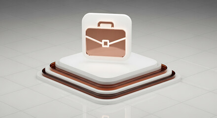 3D render of a translucent brown briefcase icon layered on white layer