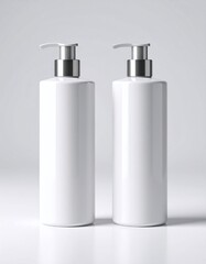Blank cosmetic bottles with pump dispenser.
