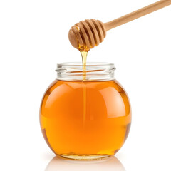 jar of honey with wooden dipper, abstract background vector, Image is a digital illustration featuring a dynamic, abstract design on a transparent background. The composition includes multiple curved