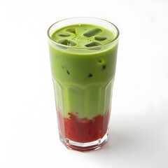 Strawberry Iced Matcha Latte in a Glass

