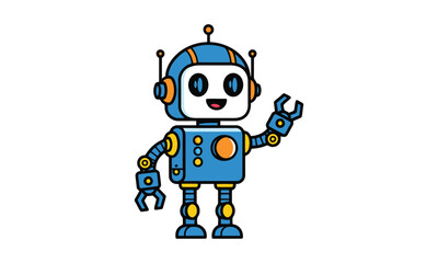 Fototapeta premium Cute cartoon robot character waving hello friendly technology future