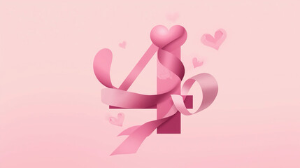 Obraz premium Elegant Ribbon Wrapped Number Four Anniversary Celebration Background Illustration