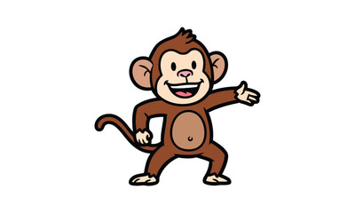 Happy cartoon monkey character waving and smiling playfully
