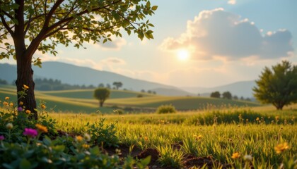 Fototapeta premium Serene Meadow at Sunset
