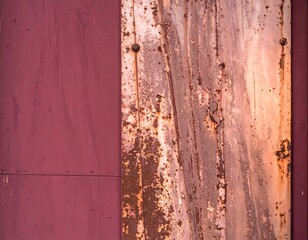 Rust-covered panel against a maroon backdrop
