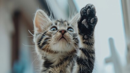 Playful kitten reaching paw