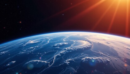 Obraz premium Earth View from Space with Sun Flare