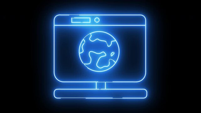 monitor screen icon and earth icon with neon glowing effect