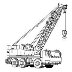 Crane construction vehicle coloring page vector