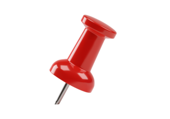 Essential vibrant red pushpin, a versatile office supply tool for securing important notes and documents, transparent background