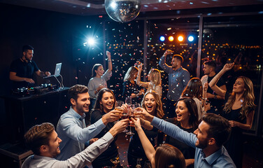 きらめくミラーボールの下で乾杯！友人たちと盛り上がるナイトパーティー
