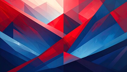 Vibrant abstract background with a dynamic interplay of red and blue geometric shapes and modern polygonal patterns
