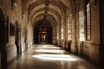 Obraz premium Elegant Gothic Architecture Interior with Arched Ceiling and Soft Natural Light in Classic Historic Building