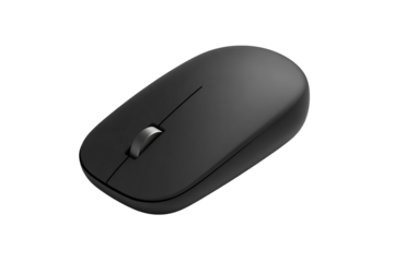 Top View of Wired Matte Black Mouse with Smooth Matte Finish on Transparent Background
