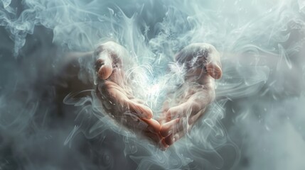 Fototapeta premium Hands in smoky heart shape