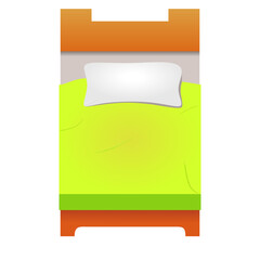 Vector illustration of a bed with pillow and blanket viewed from above. Simple and minimal design.