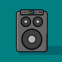 Vector illustration of a black audio speaker with woofer and tweeter. Simple flat design suitable for music, sound system, entertainment, concert, home audio, party, and multimedia projects.