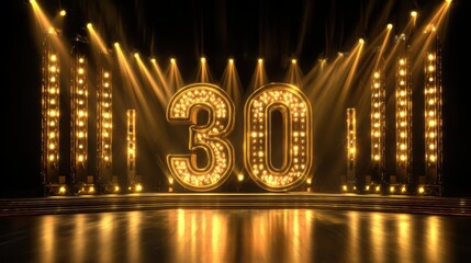 The Number 30 in a Golden Light Show: A captivating display of the number 30 illuminated with golden lights, creating a sense of celebration and milestone