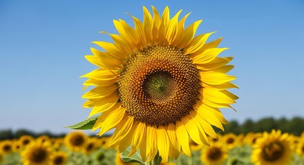 Naklejka premium Single Sunflower in a Field.