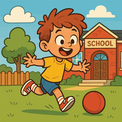 cartoon image of children playing football in the school yard
