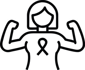 Breast cancer awareness icon strong woman flexing muscles ribbon symbol