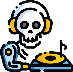 Spooky skeleton dj playing music halloween party icon