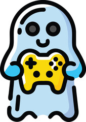 Cute ghost character holding video game controller halloween icon