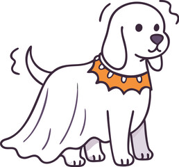 Cute dog in ghost costume for halloween celebration fun