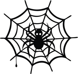 Halloween spider web icon with silhouette spider graphic