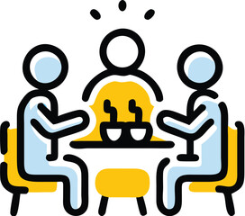 World food day celebration people eating together at table icon