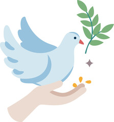 Dove of peace with olive branch and hand for world food day