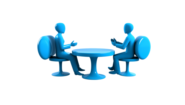Business Meeting: Two Figures in Discussion at a Round Table transparent background png