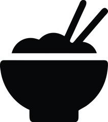 Simple black silhouette of bowl of rice with chopsticks