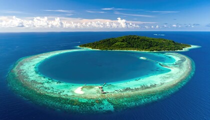 Aerial View of a Tropical Atoll Lagoon