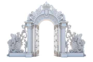 Ornate White Marble Archway Gateway Entrance Isolated on White transparent background png