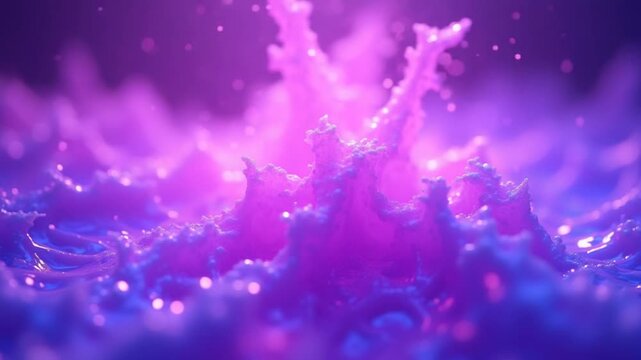 Abstract fluid explosion iridescent purple waves glowing energy magical with blur effect in liquid water. Abstract background. Video in high quality 4k, motion design