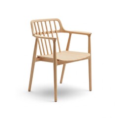 Scandinavian wooden chair isolated on white background, clean commercial stock photo.