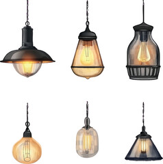 Obraz premium Collection of six vintage Edison bulb pendant lights