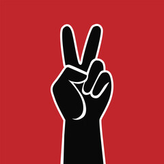 Minimalist Peace Hand Symbol on Red Background