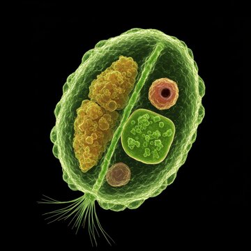 Detailed Portrait of a Chlamydomonas, a Unicellular Algae with a Complex Interior

