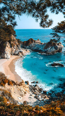 cliffside waterfall crashing into the sea with mist rising into the air