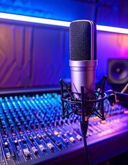 Professional recording studio microphone and mixing console