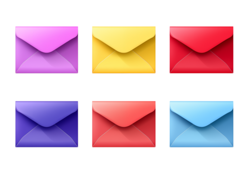 Six Colorful Envelopes:  Mail, Communication, Messaging Concept transparent background png