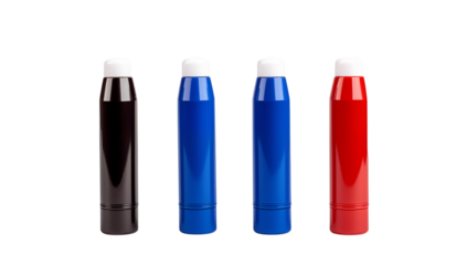 Four Whiteboard Markers: Black, Blue, Red, and Dark Blue transparent background png