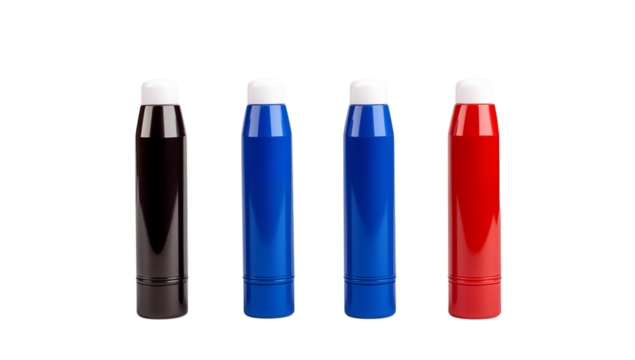 Four Whiteboard Markers: Black, Blue, Red, and Dark Blue transparent background png